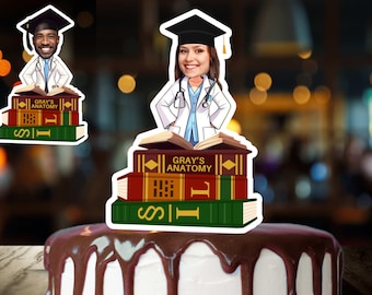 Doctor Graduation Party Cake Toppers fun custom face Decor  Medical School Grad Dr. Cartoon w face Med School Grad Fun cake decoration