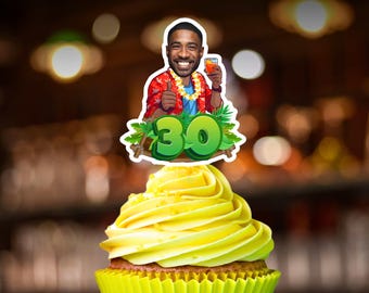 30th Birthday Tropical Cupcake Any Age Personalized Retirement cupcake toppers Custom Party Decoration Hawaiian Party Custom Cupcakes