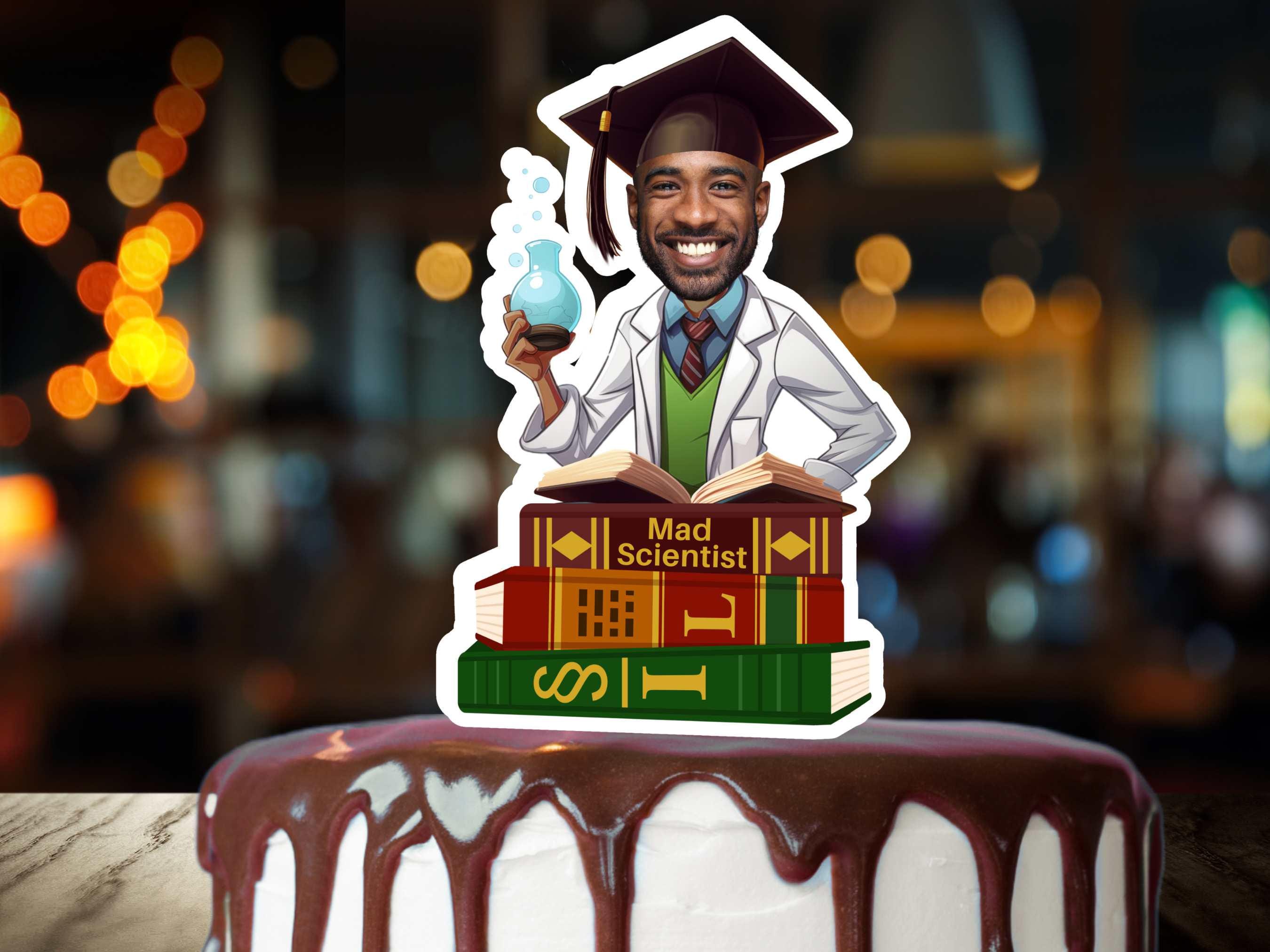 Scientist Graduation Cake Toppers Fun Custom Face Decor Biologist