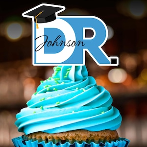 Doctor Graduation Hat Cupcake Toppers for Medical School Graduation Party fun custom name Medical School Grad Decor Dr Cup Cake Toppers