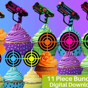 Printable Laser Tag Cupcake Toppers. Instant Digital Download 11 Piece Bundle Laser Party Birthday Cupcake Topper, Digital Download Files