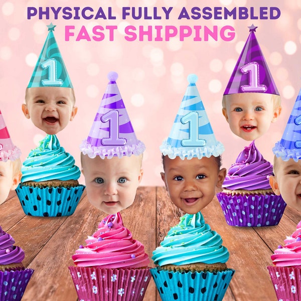 Cupcake Toppers baby face,  Cupcake Photo ANY AGE, Birthday Decor, Cupcake kid birthday, cupcake toppers face kid, Shipped  Fully Assembled