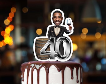 Decorazione personalizzata per torta di compleanno con età, tema vino (file digitale)