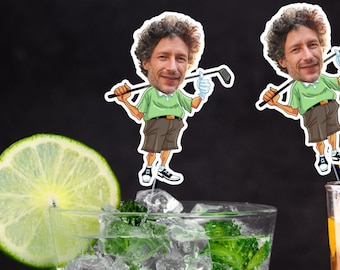 Personalized Golf Caricature Drink Stirrers, Custom Face Swizzle Sticks, Birthday Party Decorations