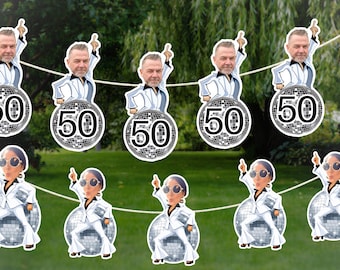 Personalized Disco Birthday Banner | Custom Face Cutout Garland, 70s Party Decor