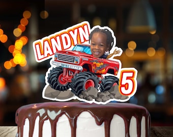 Decorazione personalizzata per torta di compleanno a forma di monster truck, immagine PNG (file digitale)