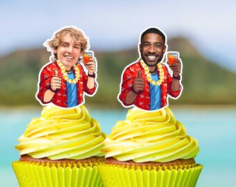 Funny Luau Cupcake Toppers Tropical Leis and Shirt, 5 oclock somewhere theme. Custom Tropical Cupcakes Pool Beach Party Tropical decor