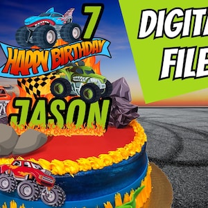 Monster Wheels & Trucks Cake Topper Digital Download Monster Truck Party Decor Easy to Edit, Download and Print  decoration Digital File