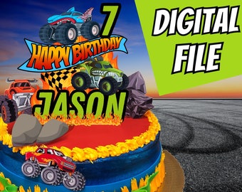 Monster Wheels & Trucks Cake Topper Digital Download Monster Truck Party Decor Easy to Edit, Download and Print  decoration Digital File