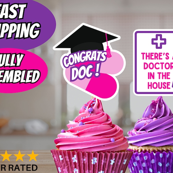 Doctor Graduation Hat Cupcake Toppers for Medical School Graduation Party fun custom face Medical School Grad Decor Dr Cup Cake Toppers