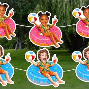 Funny Pool Float Face Banner, Personalized Summer Birthday Decorations