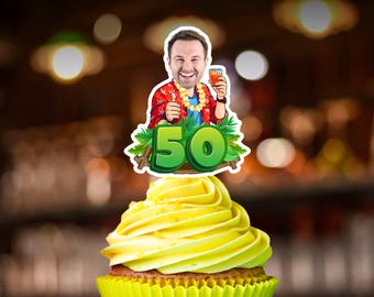 40th Birthday Tropical Cupcake Any Age Personalized Retirement cupcake toppers Custom Party Decoration Hawaiian Party Custom Cupcakes