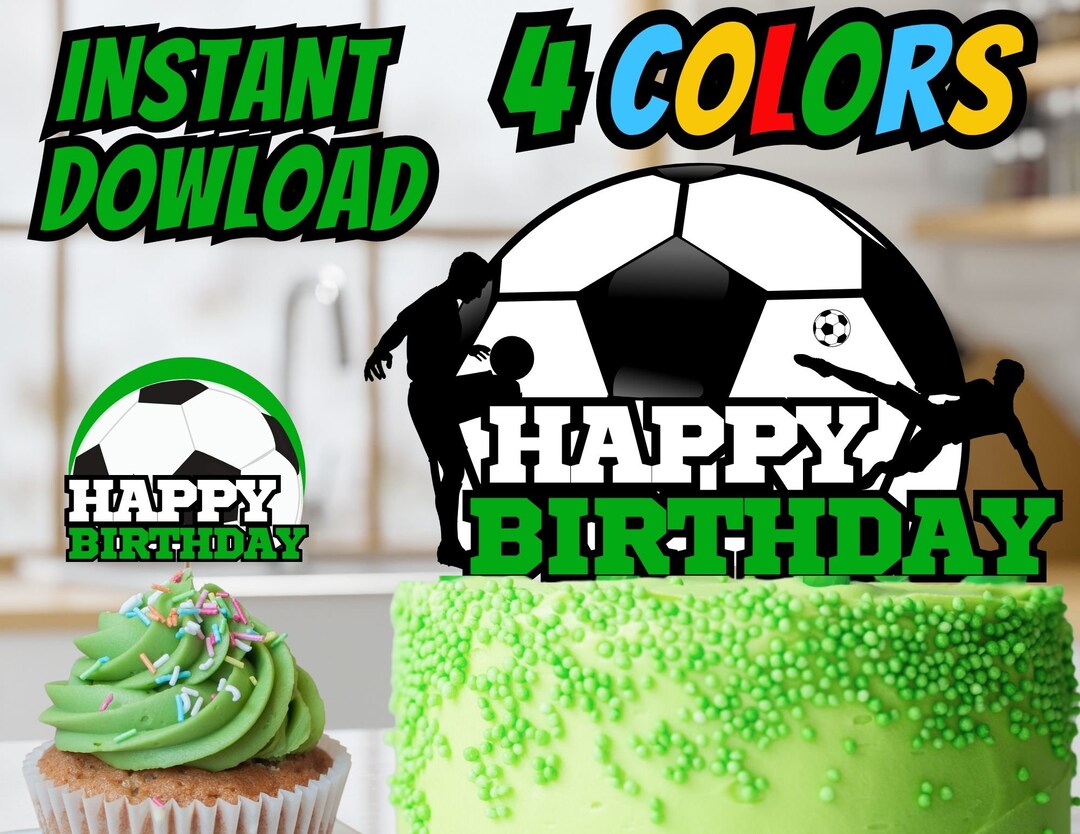 Soccer Cake & Cupcake Topper 8 Piece 4 Color Soccer Bundle Soccer