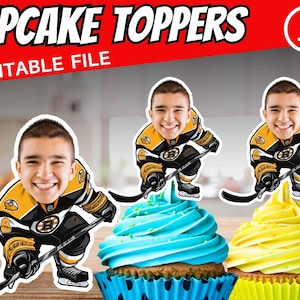Cupcake di compleanno a tema hockey stampabili, decorazioni per cupcake a tema hockey, decorazioni per feste personalizzate, decorazioni per compleanno giocatore di hockey, file digitale