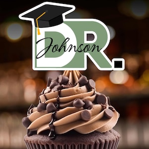 Doctor Graduation Hat Cupcake Toppers for Medical School Graduation Party fun custom name Medical School Grad Decor Dr Cup Cake Toppers