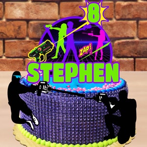 Laser Tag Personalized Birthday Cake Topper/Printable Digital File/ Instant Download/Neon Cake Topper w/ customized name,age