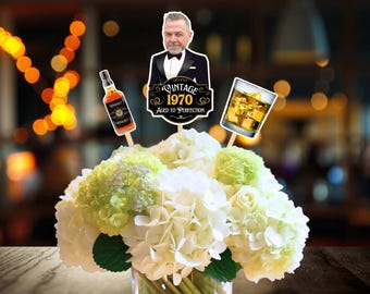 Aged to Perfection Centerpieces Personalized Birthday Center piec toppers Custom Party 40th 50th 60th Over the Hill, Any Age Scotch Whiskey