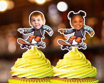 Individuelles Skateboard Druckbar Cupcake Skate Boarding Geburtstagsparty Personalisiertes Skateboard Partydekoration Benutzerdefinierte Skate Gesicht & Hautton