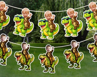 Custom T Rex Dinosaur Birthday Banner | Personalized Jurassic T-Rex Party Decorations