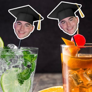 Graduate Custom drink stirrers personalized with face, stir sticks Custom Party Decorations, Graduation swizzle sticks, photo stirrer