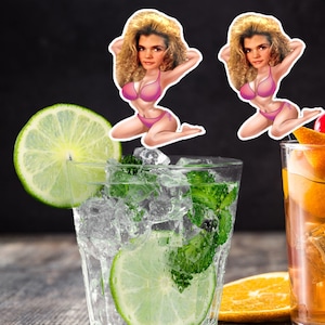 Funny Custom drink stirrers personalized with face, stir sticks Custom Party Decorations, 30th, 40th, 50th swizzle sticks, photo bikini sexy