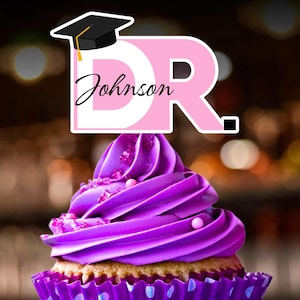 Doctor Graduation Hat Cupcake Toppers for Medical School Graduation Party fun custom name Medical School Grad Decor Dr Cup Cake Toppers