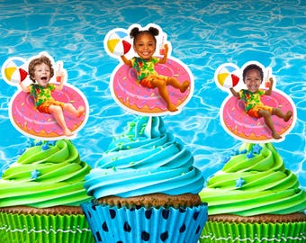 Custom Face Cupcake Toppers: Pool Party, Summer Birthday