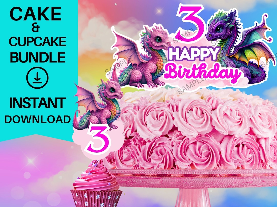 Printable Dragon Cake & Cupcake Toppers Bundle Instant Etsy