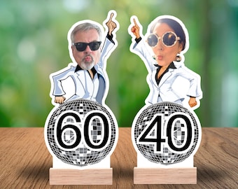 Custom Disco Birthday Centerpiece with Photo | Personalized 40th 50th 60th Party Table Decor