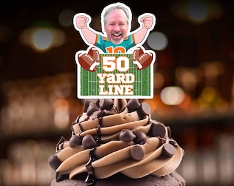 Funny Football Cupcake Toppers Party with Football player custom & face Birthday, age Great Over the hill, 40th, 50th Football Party Decor