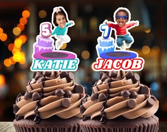 Custom Face Birthday Cupcake Toppers, Jumping Bounce House Party Decor