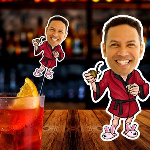 Funny Custom drink stirrers personalized with face, stir sticks 70&#39;s 80&#39;s Party Decorations, 30th, 40th, 50th swizzle sticks, photo stirrer