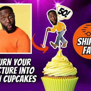Funny Over the Hill Cupcake Toppers personalized with face and Age, Custom Party Decorations / 40th, 50th Cup Cake Toppers / Funny Decor