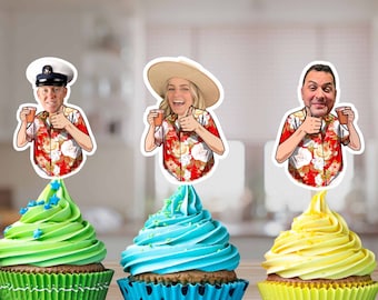 Tropical Luau Cupcake Toppers for Birthday or Retirement Birthday