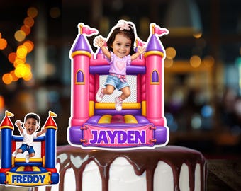 Custom Face Bounce House Cake Topper, Personalized Birthday Decor
