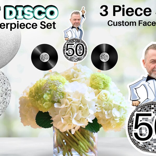 70'S Disco Centerpiece 3 Piece Set personalized Dancing 70s w face Custom Party Decoration for 40th, 50th Over the Hill cup cake Funny Decor