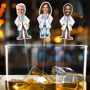 Custom Doctor Face Drink Stirrers, Medical Graduation Party (PDF, PNG)