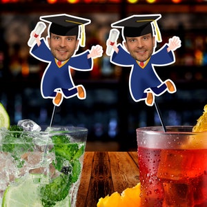Graduate Custom drink stirrers personalized with face, stir sticks Custom Party Decorations, Graduation swizzle sticks, photo stirrer