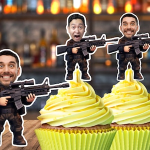 Gun Theme Happy Birthday Cake Topper - Black Glitter Shooting Party Decoration - View #10