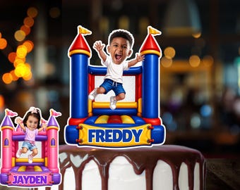 Custom Face Bounce House Cake Topper, Personalized Birthday Decor