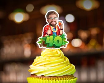 40th Birthday Tropical Cupcake Any Age Personalized Retirement cupcake toppers Custom Party Decoration Hawaiian Party Custom Cupcakes
