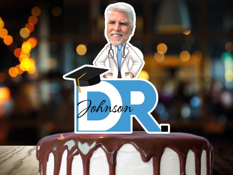 Johnson Cake Topper Doctor Graduation Party Cake Toppers Fun Custom Face Decor Medical ...