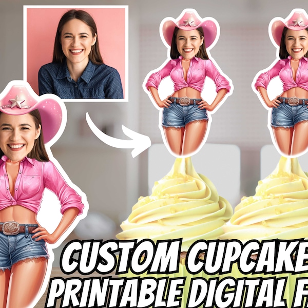 Printable Cowgirl Birthday Cupcake Bachelorette Cupcake Toppers personalized Custom Party Decor Pink Disco Cow Girl Western Birthday Decor