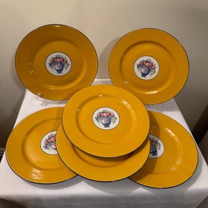 VINTAGE || Limoges France Made For Ovington Brothers New York | Yellow + Blue Floral Dessert Plates | Set of 6