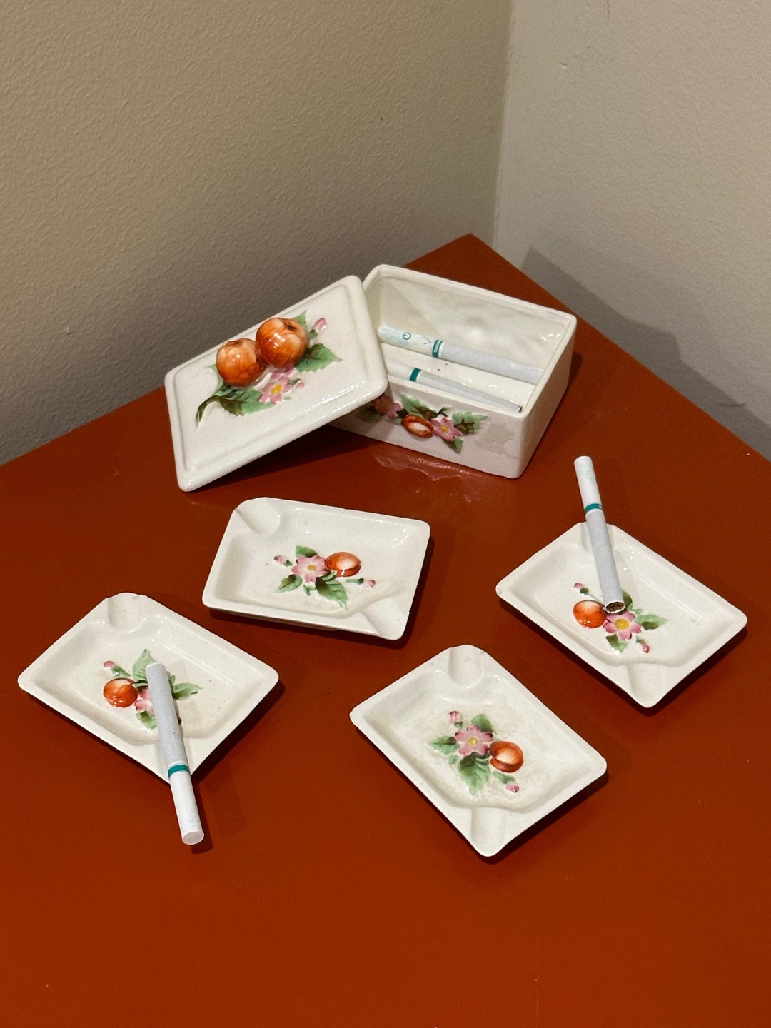 VINTAGE Fruit Cigarette Box & Ashtrays Etsy