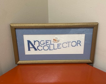 VINTAGE ||  Needlepoint "Angel Collector" Wall Art