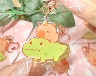 Capy + Croc Glitter Acrylic Charms | Double-sided Keychain | Anime Charm