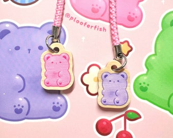 Gummy Bear Wooden Charms | Single-sided Phone Strap Charm | Anime Charm