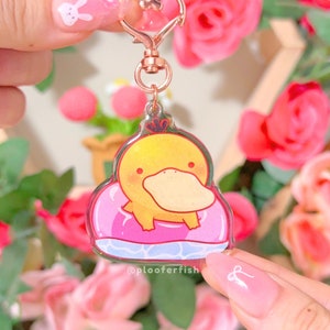 Psyduck in a Floatie Glitter Acrylic Charms | Double-sided Keychain | Anime Charm