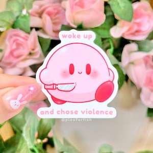Kirbo s'est réveillé et a choisi des autocollants pour violence | ACHETEZ-EN 3, OBTENEZ-EN 1 GRATUITEMENT | Adorables stickers en vinyle brillant imperméable et résistant aux intempéries pour ordinateur portable